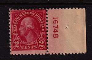 1923 Washington 2c carmine Sc 554 MNH right plate number single CV $15 (R15