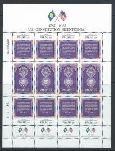 Palau 157a-63a MNH Bi Centennial full sheet, 2014 CV $21.20+