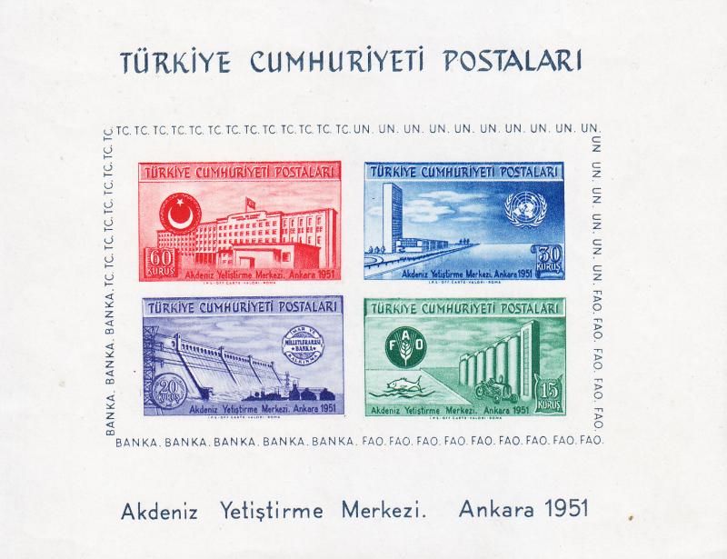 Turkey 1952 UN Mediterranean Instruction Center Sheet VF/NH