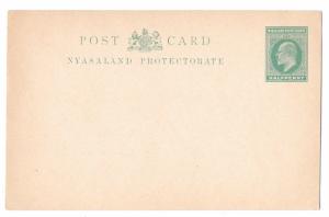 Nyasaland British Protectorate 1/2 p Green 1908 Postal Stationery Card HG 1