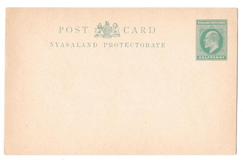 Nyasaland British Protectorate 1/2 p Green 1908 Postal Stationery Card HG 1