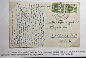 1930 Colombia SS Zacapa Paqueboat United Fruit Co Postcard Cover To Laconia USA