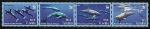 Tuvalu #1022 MNH Strip - WWF - Pygmy Killer Whales