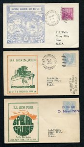 US 1938 /1939 3 Maritime Ship Covers to Story City Iowa