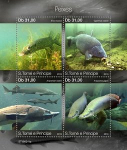 St Thomas - 2019 Fish on Stamps - 4 Stamp Sheet - ST190211a