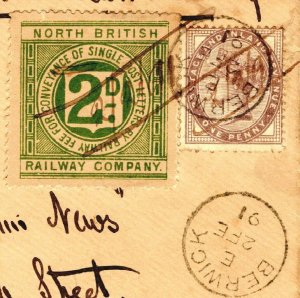 GB QV Cover Front N.BRITISH Railway Letter Stamp *Feb 1891*Berwick Station EP567 