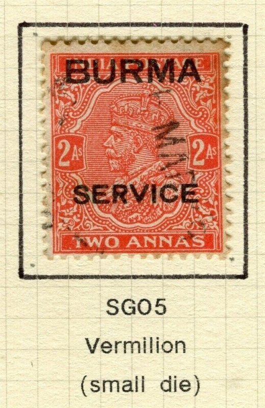 BURMA; 1937 early GV Optd. issue fine used Shade of 2a. value