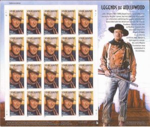 US Stamp 2004  John Wayne Sheet of  20 37c Postage Stamps Scott #3876