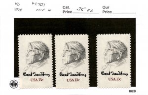 United States Postage Stamp, #1731 (3 EA) Mint NH, 1978 Carl Sandburg (AF)