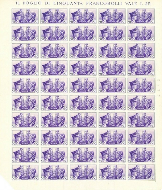 WWII Italy  Hitler-Mussolini Friendship Full Set of 6 Sheets x50 Stamps MNH Luxe