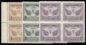 Salvador #C122-124 Cat$101.80+, 1949 UPU, set of three, blocks of four, never...