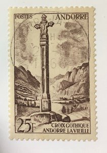 Andorra, FR 1955 Scott 135 used - 25fr, Gothic cross of Andorra la Vella