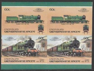 St. Vincent Grenadines - UNION ISLAND 60c Train #38 IMPERF Proof BLOCK VF-NH-