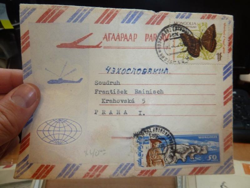 Mongolia Butterfly + Cow A/M cover to Czechoslovakia (39bef)