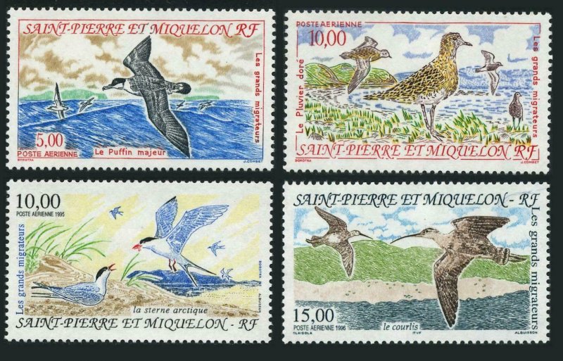 St Pierre & Miquelon C69-C73,MNH. Migratory birds 1993-1996.Puffin,Plover,Falcon