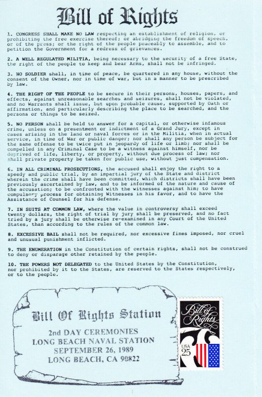 US Constitution B. C. 2nd Day Ceremony Prog #2421 Bill/Rights Long Beach Naval