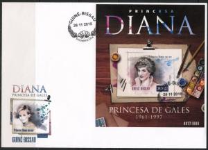 GUINEA BISSAU 2016  DIANA, PRINCESS OF WALES,   SOUVENIR SHEET FIRST DAY COVER