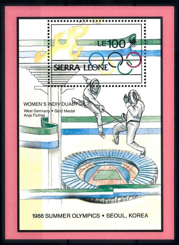 [92305] Sierra Leone 1989 Olympic Games Seoul Fencing Sheet MNH