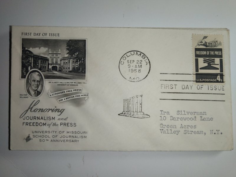 SCOTT #1119 FIRST DAY OF ISSUE FREEDOM OF PRESS ART CRAFT CACHET