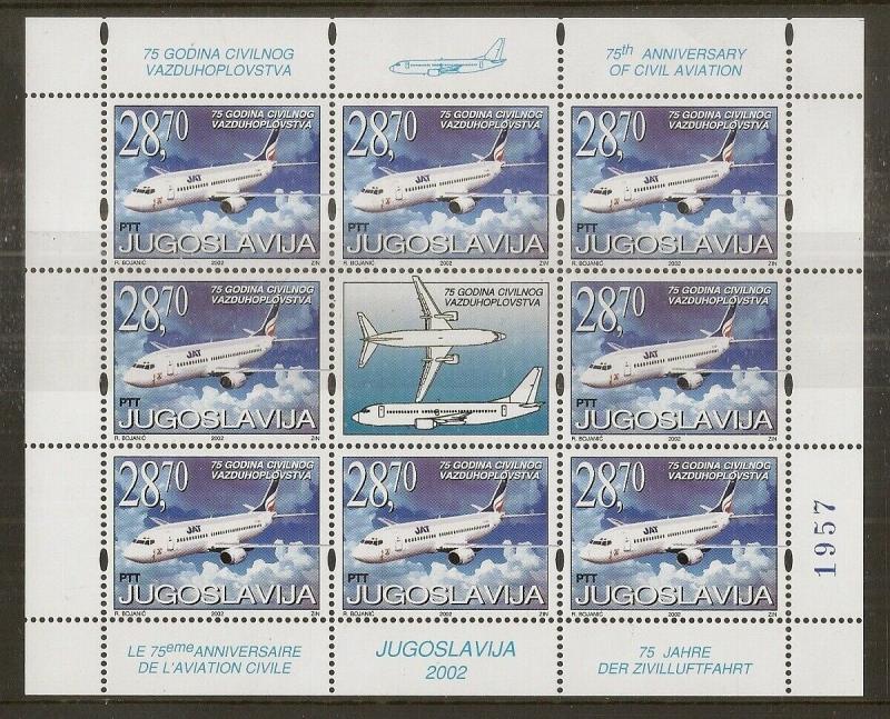 Yugoslavia 2002 Civil Aviation Sheetlets Cat£368