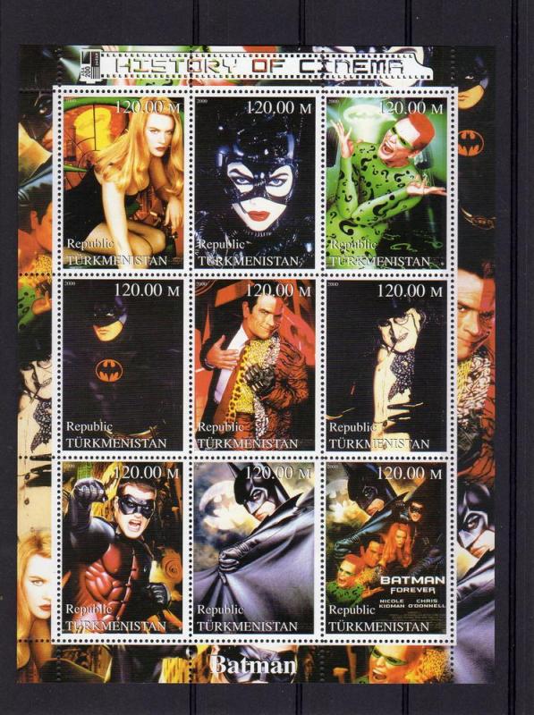 BATMAN History of Cinema Shlt(9) mnh Turkmenistan 2000 Perf.