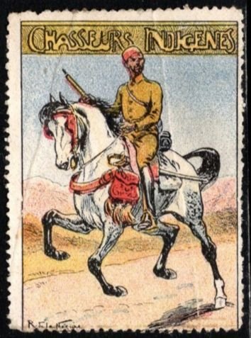1914 WW One France Delandre Poster Stamp Indigenous Hunters Cavalry
