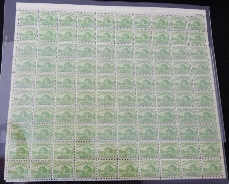 US #728 FULL SHEET of 100, F/VF mint never hinged, two stamps repaired, 11 st...