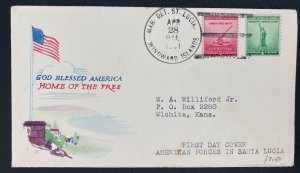 1941 USA NAVY Marine Det St Lucia Windward Island Patriotic Cover To Wichita KS