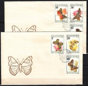 Bulgaria, Scott cat. 3551-3556. Moths on 2 First day covers.