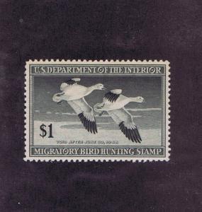 SCOTT# RW14 UNUSED OG NH $1 SNOW GEESE, 1947, PSAG CERT, GRADED 95.  