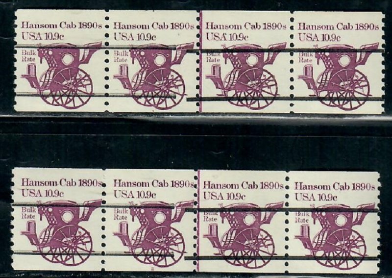 US #1904a Hansom Cab MNH PNC4 coil strips #1 and #2