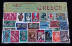 Greece Stamp Collection 150 Vintage Stamp Packet with Vintage Postcard.