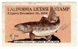 (I.B) US Revenue : Trout Fishing Licence $1 (California 1958)