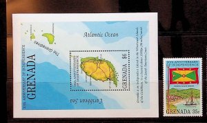 GRENADA Sc 2310-11 5 NH 1V+S/S OF 1994 - MAP - FLAG - (DF25)