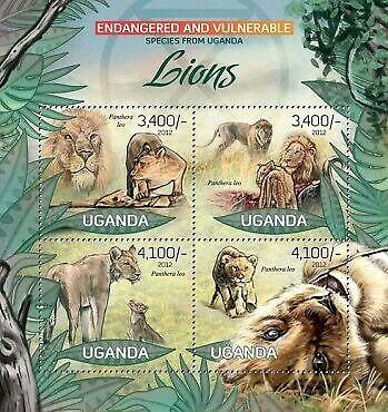 Uganda - Endangered Species - Lions - 4 Stamp  Sheet - 21D-041