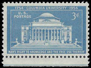 #1029 3c 200th Anniversary of Columbia University 1954 Mint NH