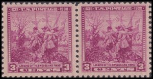 US 836 Swedish-Finnish Tercentenary 3c horz pair MNH 1938