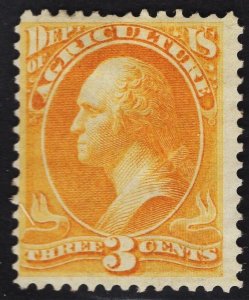 US #O3 3c Yellow Dept. of Agriculture MINT Hinged SCV $225.00