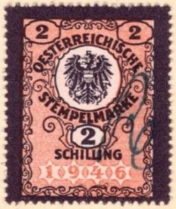 1946 Austria Hungary Revenue 2 Austrian Schilling Coat of Arms General Tax Duty