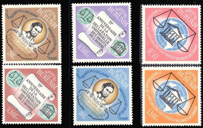 Burundi 1963 Scott 62-67 Human Rights Declaration 15th Anniversary MNH
