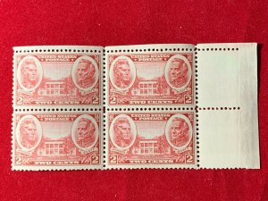 STAMP US SCOTT 786 Jackson, Scott & the Hermitage 2 CENT 1937 MNH block of 4