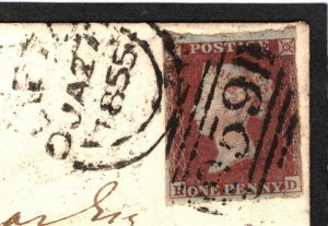 GB Cover LATE USE IMPERF 1d Red Plate 170 *Clifton* Sideways Duplex 1855 587c 