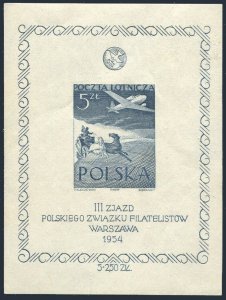 Poland C34 imperf blue sheet,MNH. Air Post 1954. Polish Philatelic Associations.