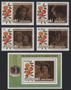 Aitutaki Life and Times of Queen Elizabeth the Queen Mother 4v+MS SG#523-MS527