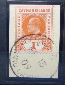 Cayman Islands 1905 1s Orange Fine used on piece SG12