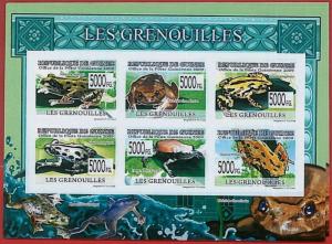FRENCH GUINEA - ERROR, 2009 IMPERF SHEET: FROGS, Reptiles, Marine Life, Animals