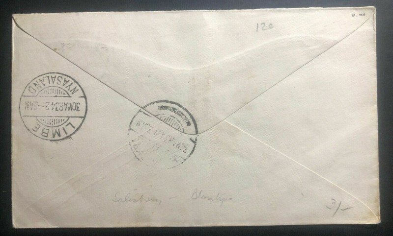 1934 Salisbury Rhodesia Royal Tour HRH Prince George Airmail Cover To Nyasaland