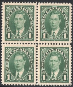 Canada SC#231 1¢ King George VI Block of Four (1937) MNH