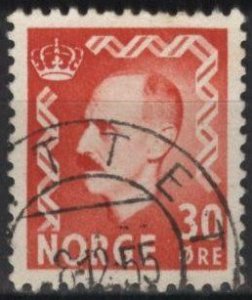 Norway 323 (used) 30ø King Haakon VII, dk red (1952)