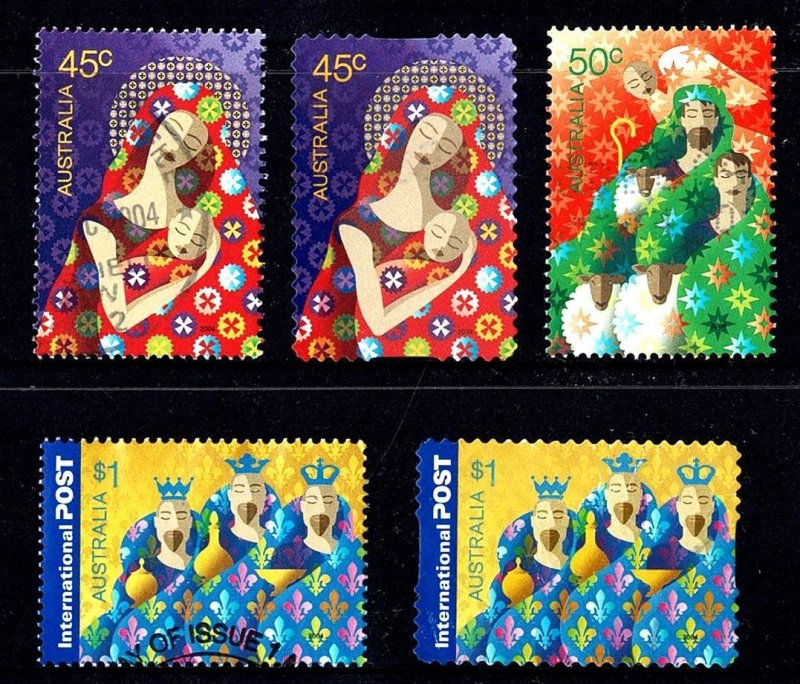 Australia 2004 Christmas  Set of 3 + Two Self-adhesives Used